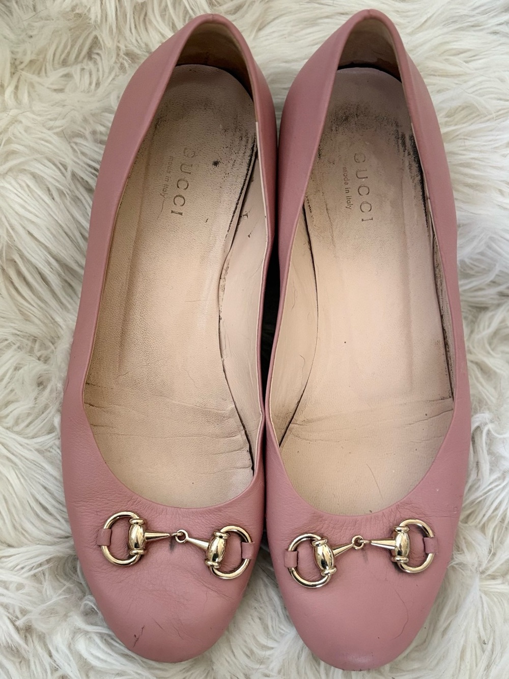 Gucci Pink Leather Ballet Flats with Gold Horsebit